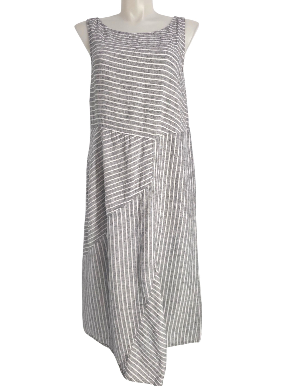 J Jill Love Linen Gray White Striped Midi Dress XL Pockets Coastal - Picture 2 of 10